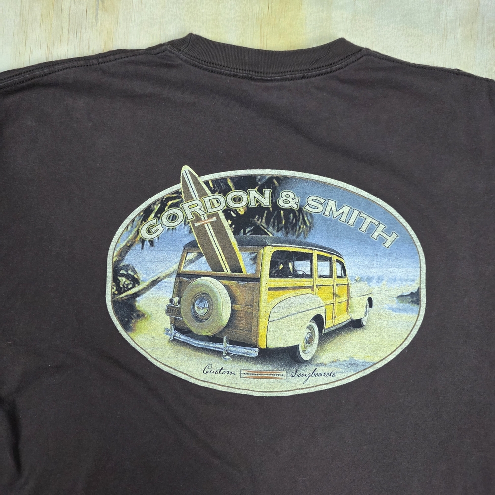 Vintage Gordon and Smith Surf T-Shirt Adult Size XL Brown Made In USA Longboards
